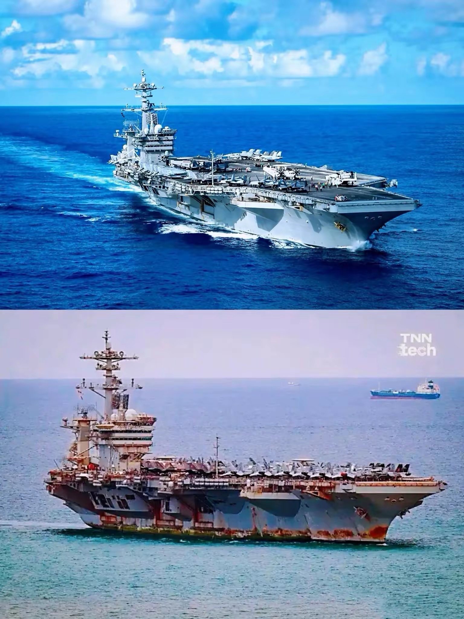 之前的美国航母 VS 如今的美国航母！一个是作秀的，一个是生锈的。 ​​​