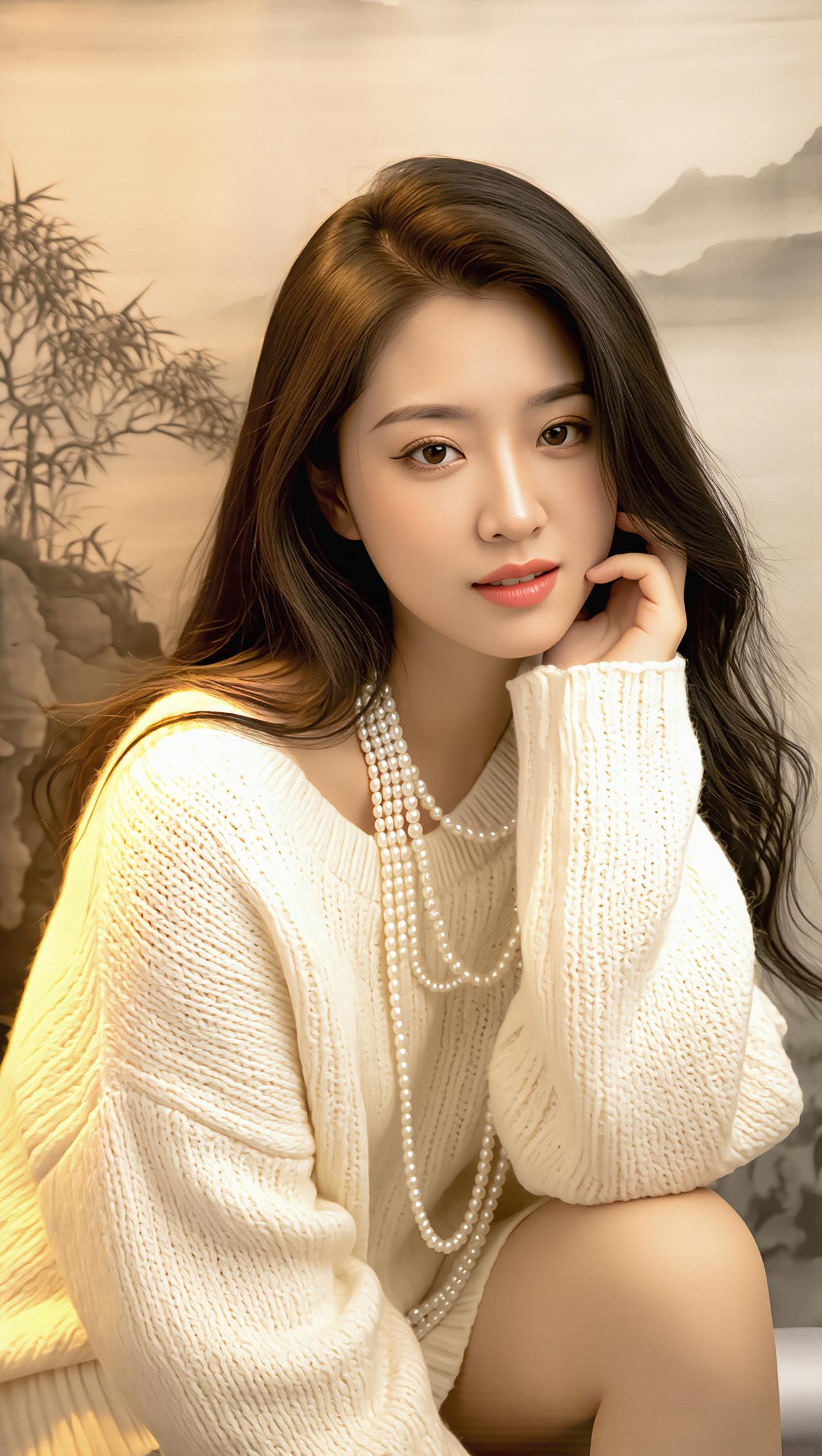 冬日暖阳下，温柔少女与珍珠项链的完美搭配，尽显优雅与甜美。