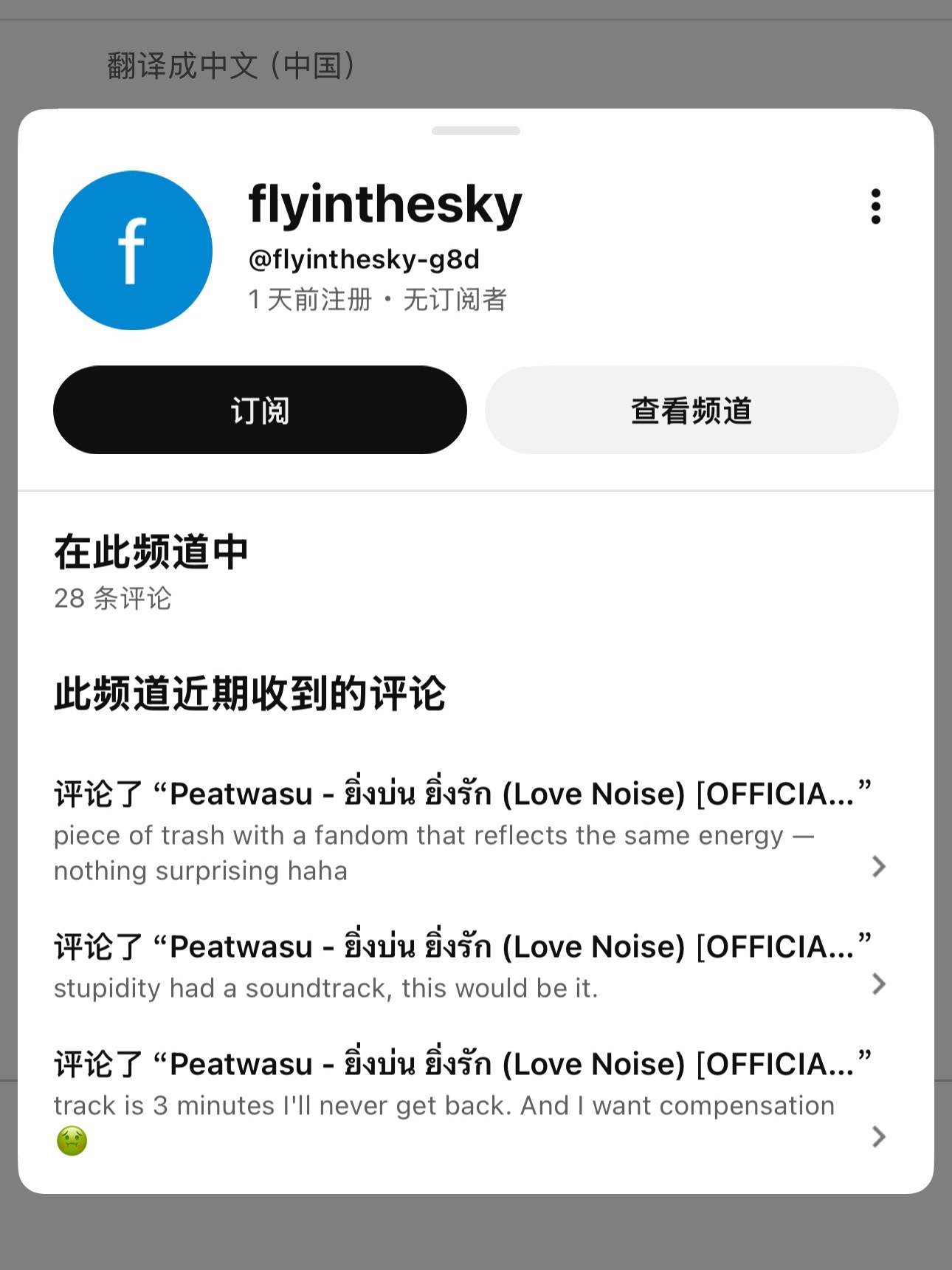 【有yt的顺手jubao哈】哦吼，黑子拓展业务，都开始在油管评论区攻击了。我是不