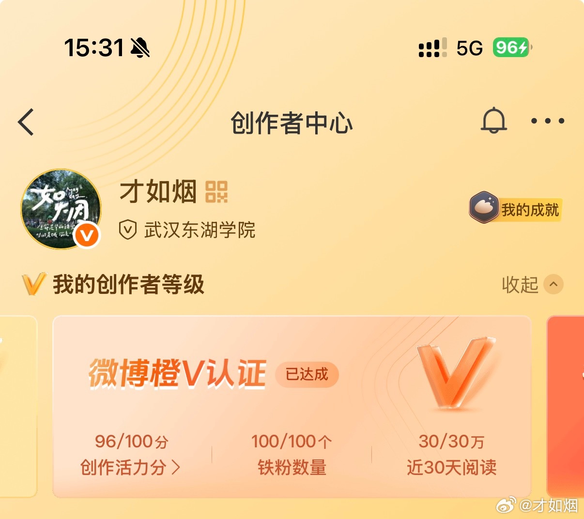 创作活力分 又📈了1分，96分了。和第一次有这个分的时候一样了。这一段时间最低