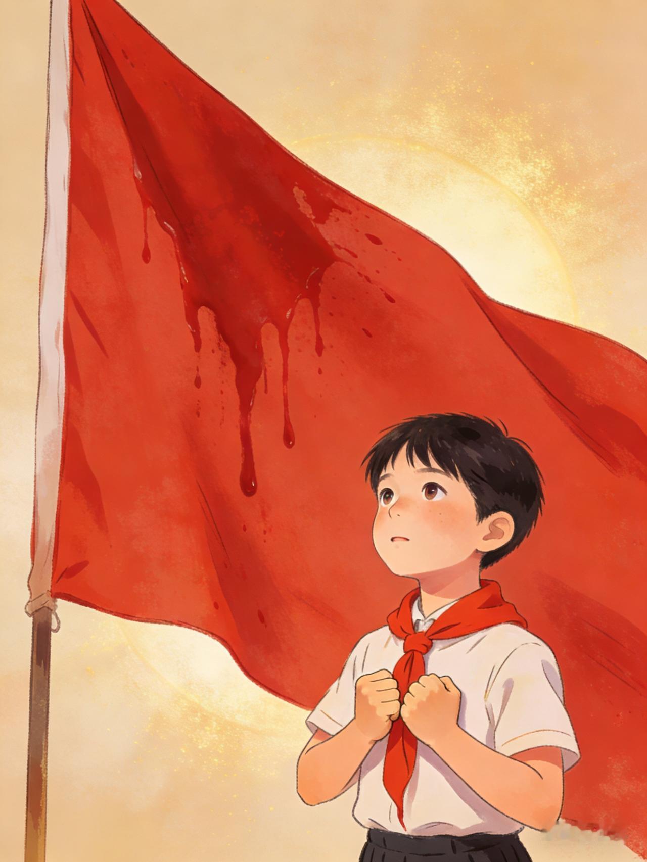 学生们胸前的红领巾为什么是红色?红旗一角，烈士血染，红色传承