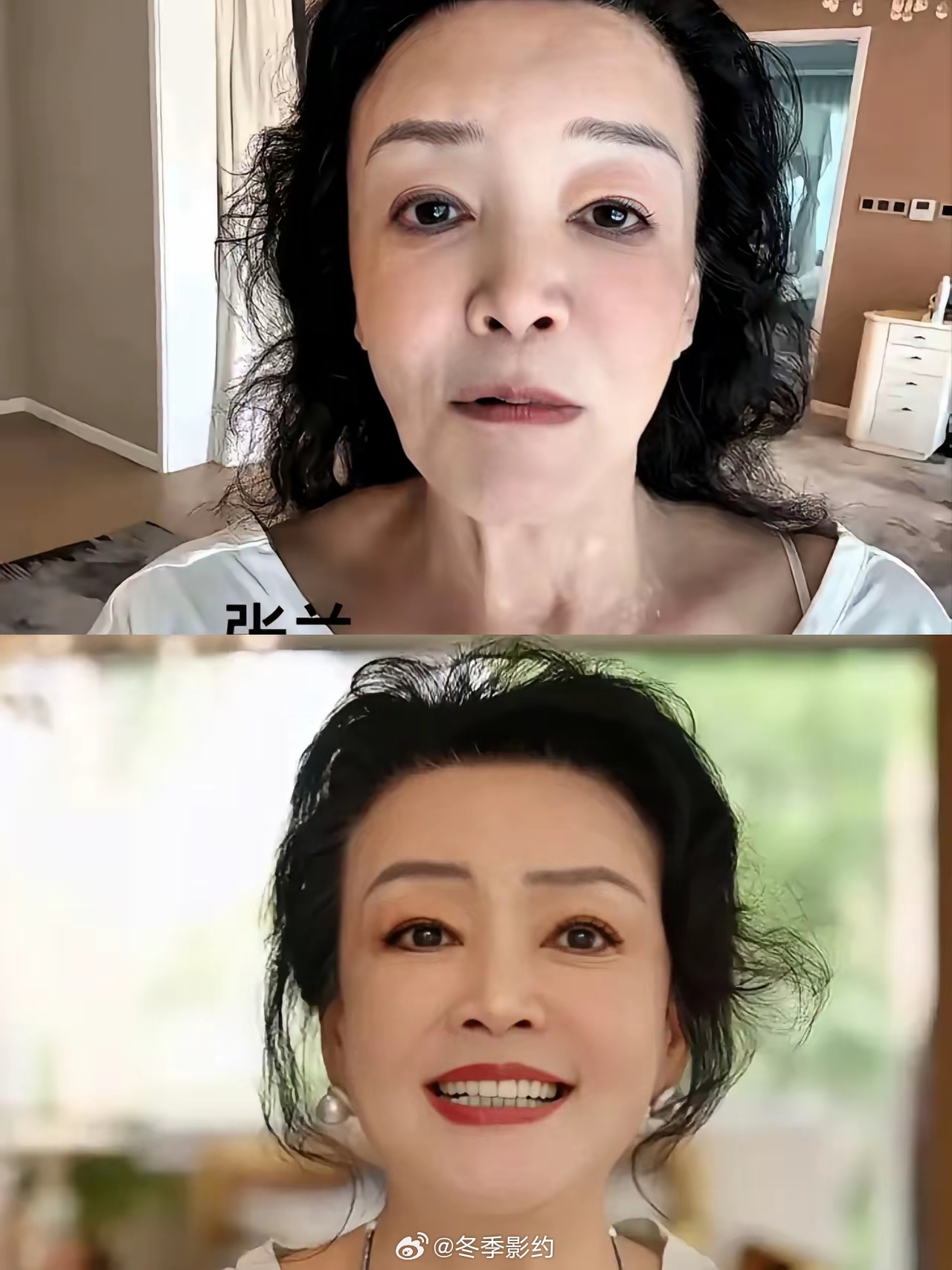 人到中老年，真别玩命减肥。看看张兰的对比就看得出来，脸上有点肉，脸蛋是饱满的，整