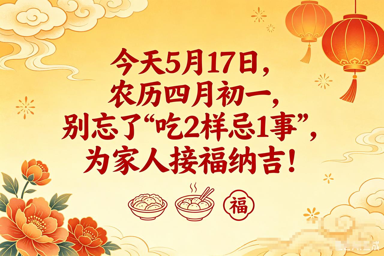 【今天5月17日！牢记“吃2样忌1事”，老规矩别当耳旁风，招财纳福保平安！】
