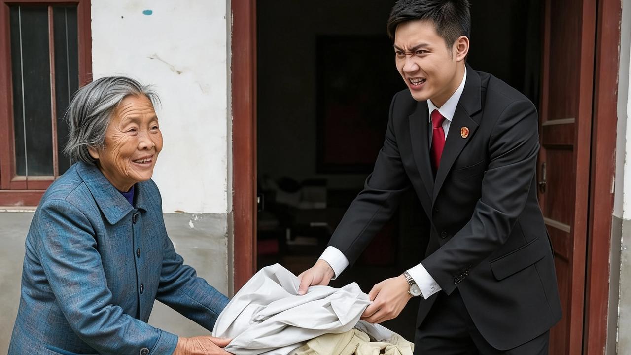 成都双流区年轻人王东将装有价值1万多元衣物的袋子放家门口待寄送，被88岁邻居张婆