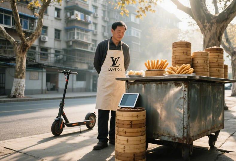 2000年的早点摊位，有平板电脑和电动车不合理，除此之外还有一处找不着啊？