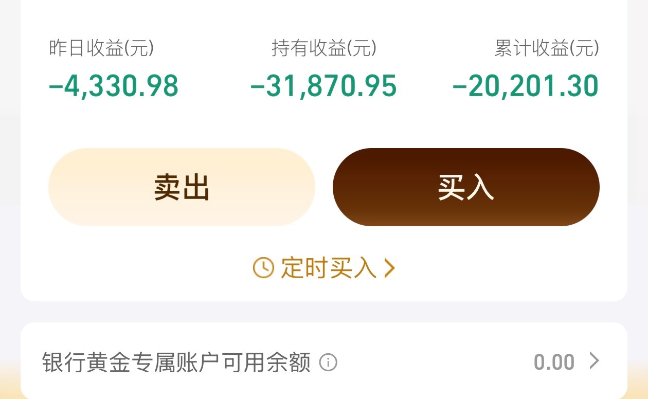 黄金一直跌好 很好 非常好看到绿油油的账户，让我想起了旷野此时不加仓，更待何时?