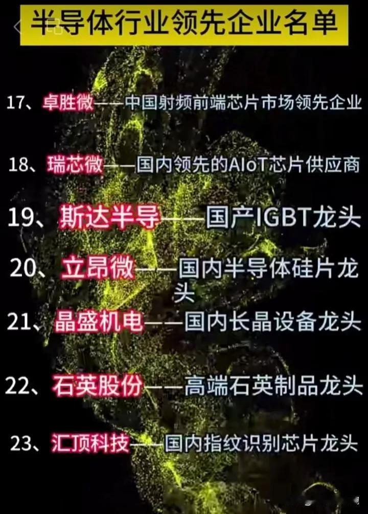 “科特估”核心板块：半导体芯片！
半导体行业先进龙头企业23家名单出炉！
国资背