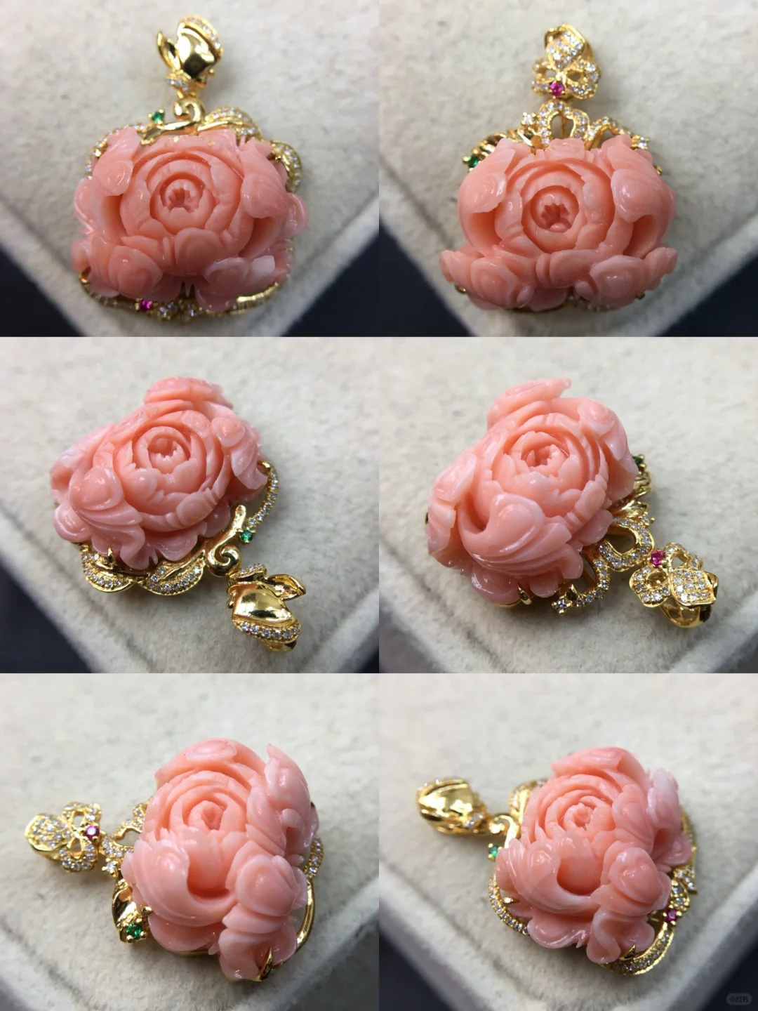 仙女粉台湾天然珊瑚莫莫牡丹花18k金吊坠