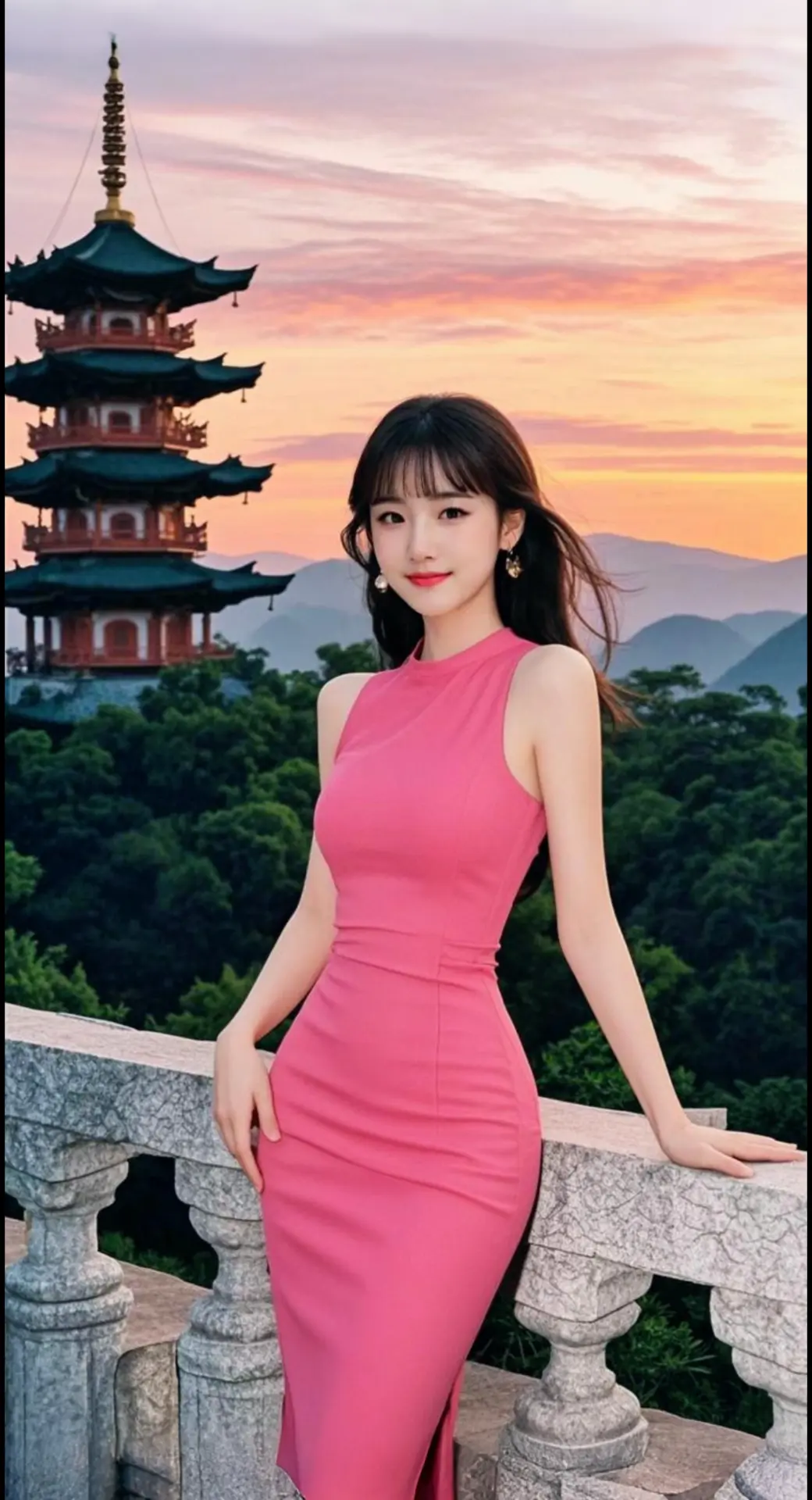 AI扩图 AI夕照美人照 ai创作