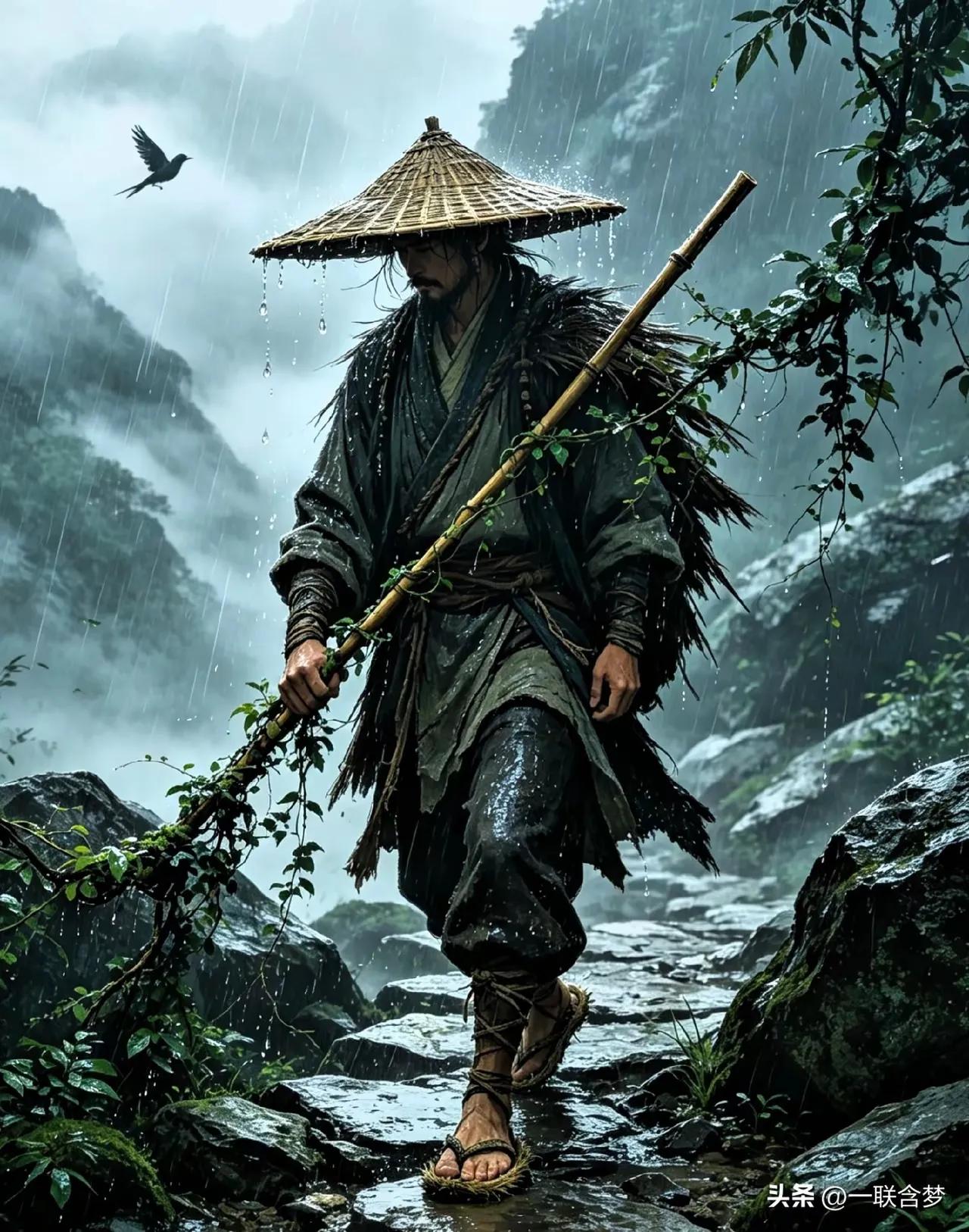 上联：一笠一鞋一竹杖
下联：一草一木一菩提