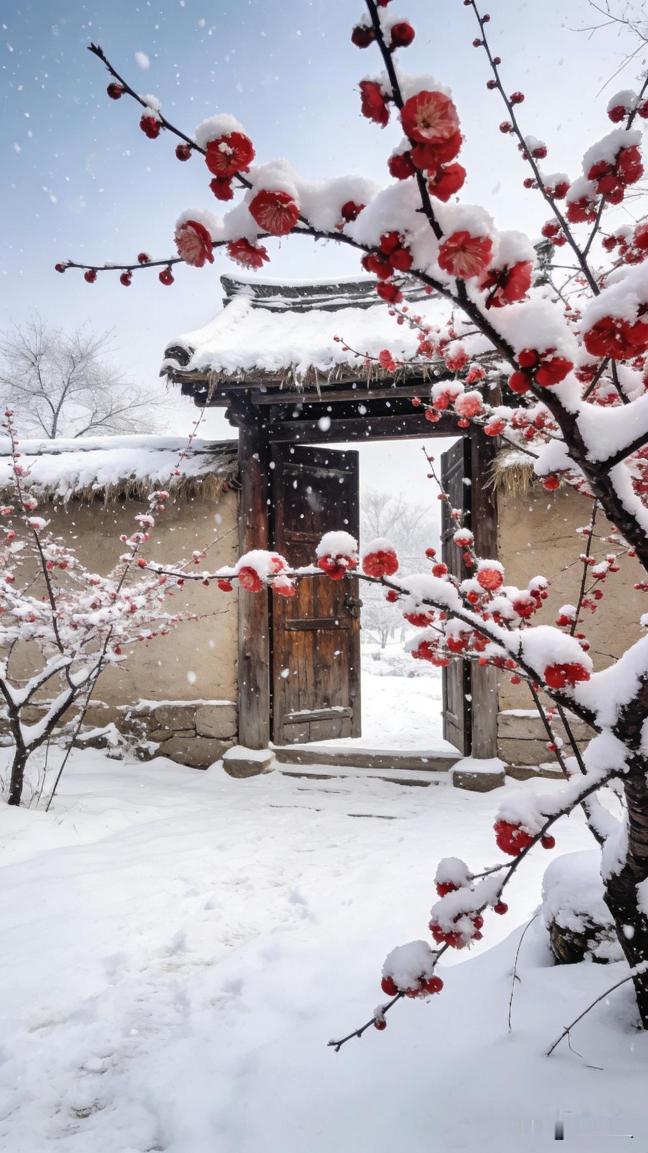 上联：数枝梅雪映柴门

冬日雪落，梅开柴门，这意境总让人忍不住想对句。斗胆出一上