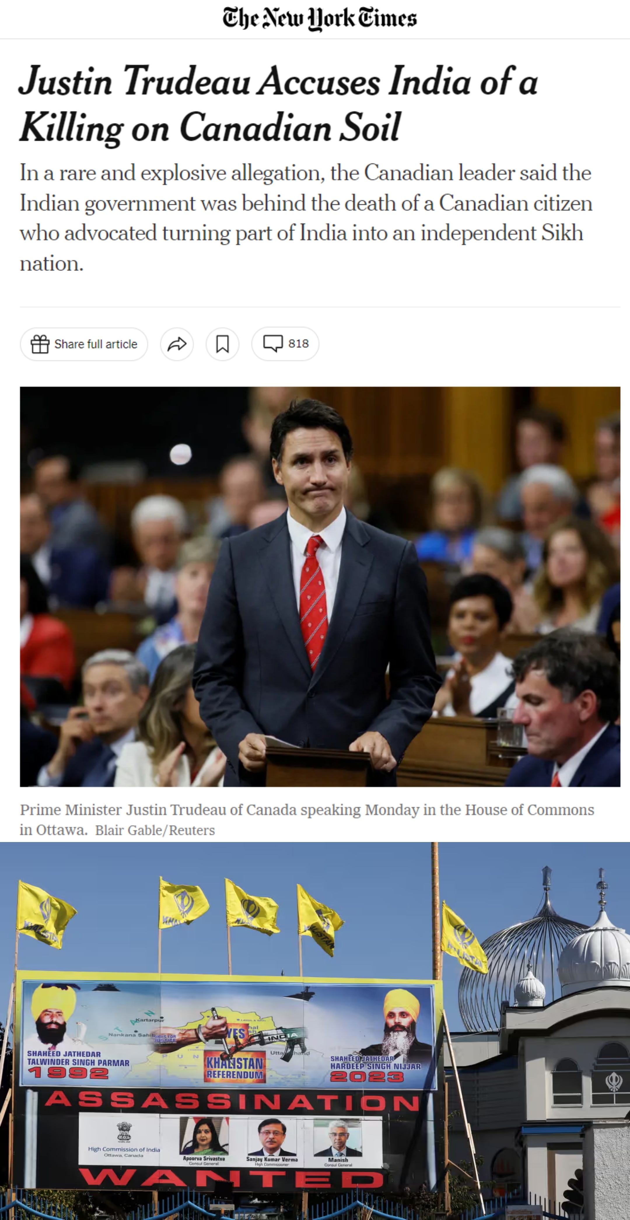 怪不得印度🇮🇳跟加拿大🇨🇦最近关系很紧张！原来因为印度政府在加拿大杀人了