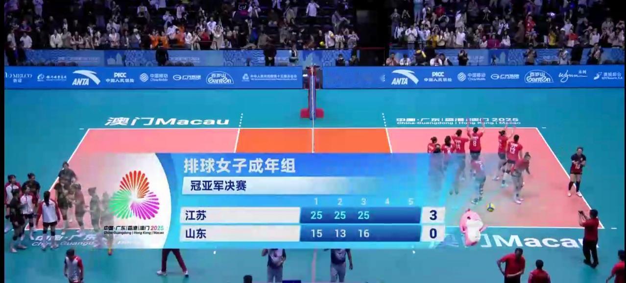 太强大！11月19日晚上，龚翔宇、张常宁领衔的江苏女排3-0横扫山东女排夺得全运