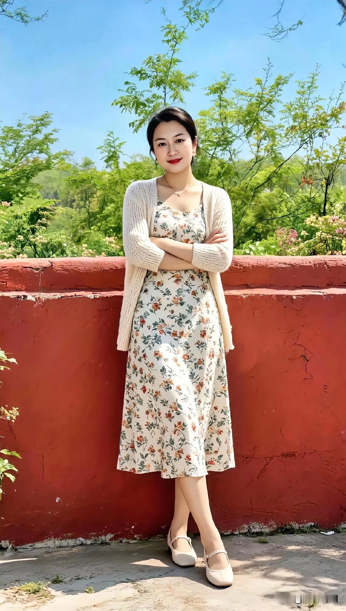 红墙映花影，春光入画来。