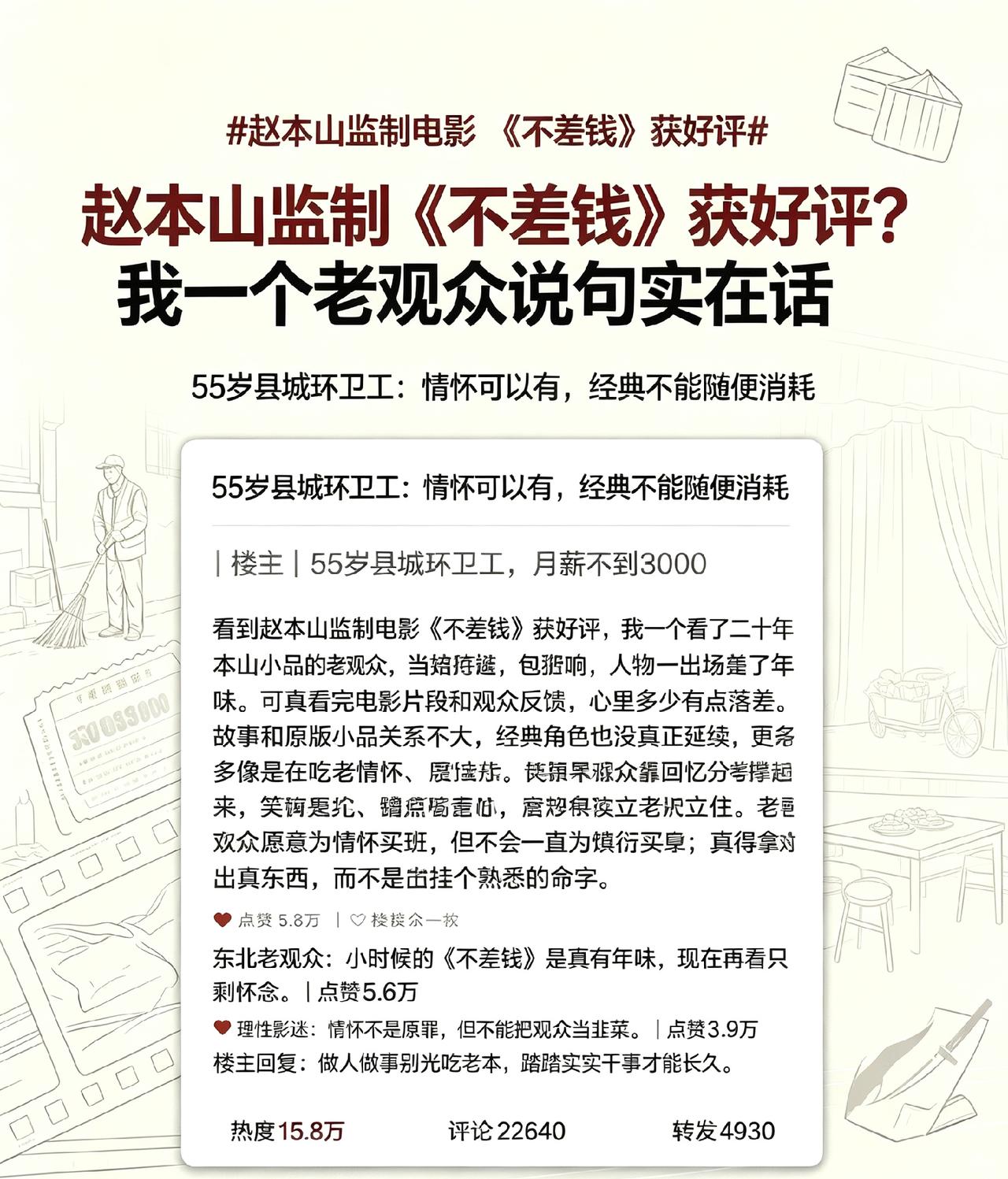 赵本山监制电影《不差钱》获好评整部电影和原版小品毫无关联，本山大叔也就四句台词撑