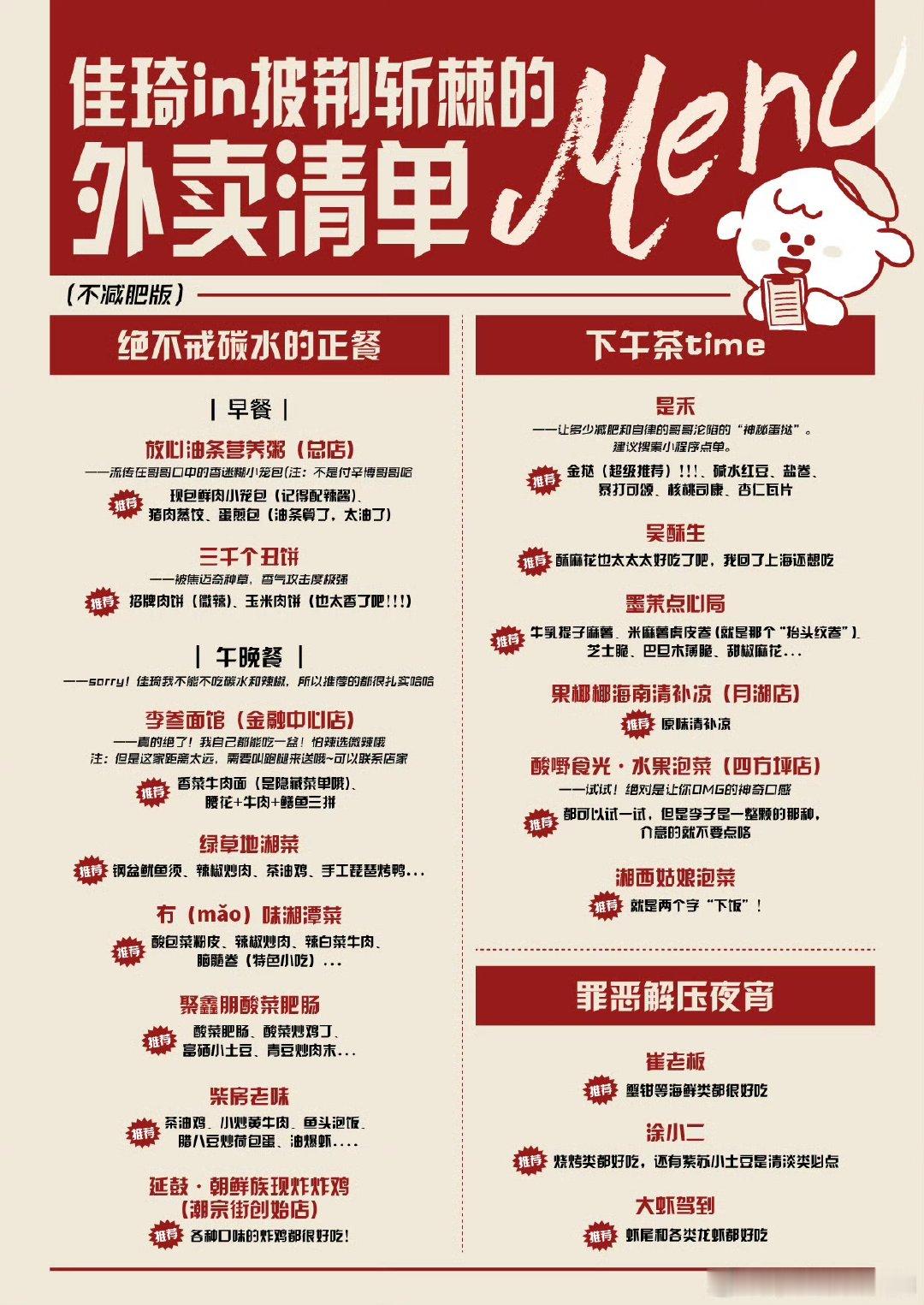 #李佳琦公布披哥宿舍外卖清单#李佳琦发文公布了在披荆斩棘宿舍点的外卖清单，发现这
