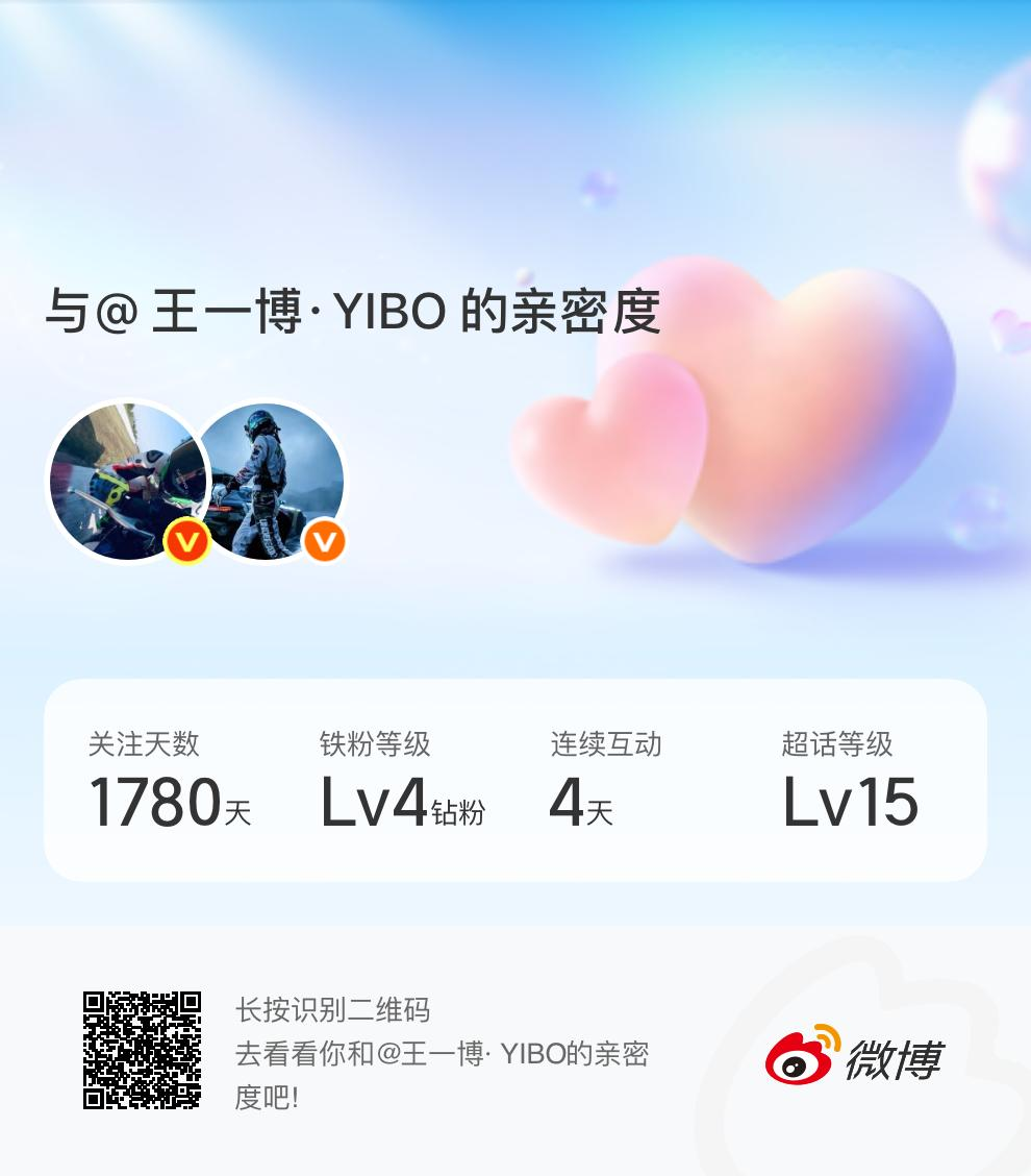 快来看看我与的亲密度！网页链接微博亲密度与王一博·YIBO的亲密度