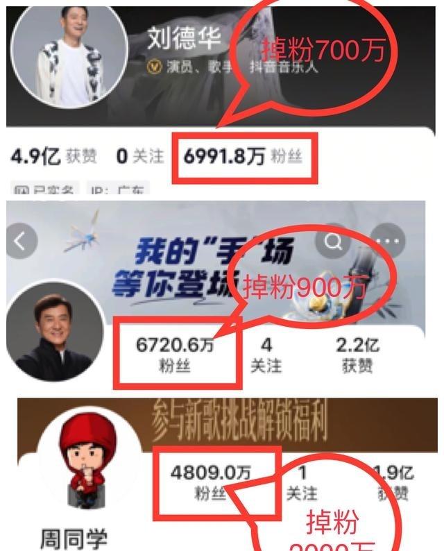 短视频平台顶流都在掉粉，周董掉了2000万，龙叔掉了900万，华仔掉了700万，