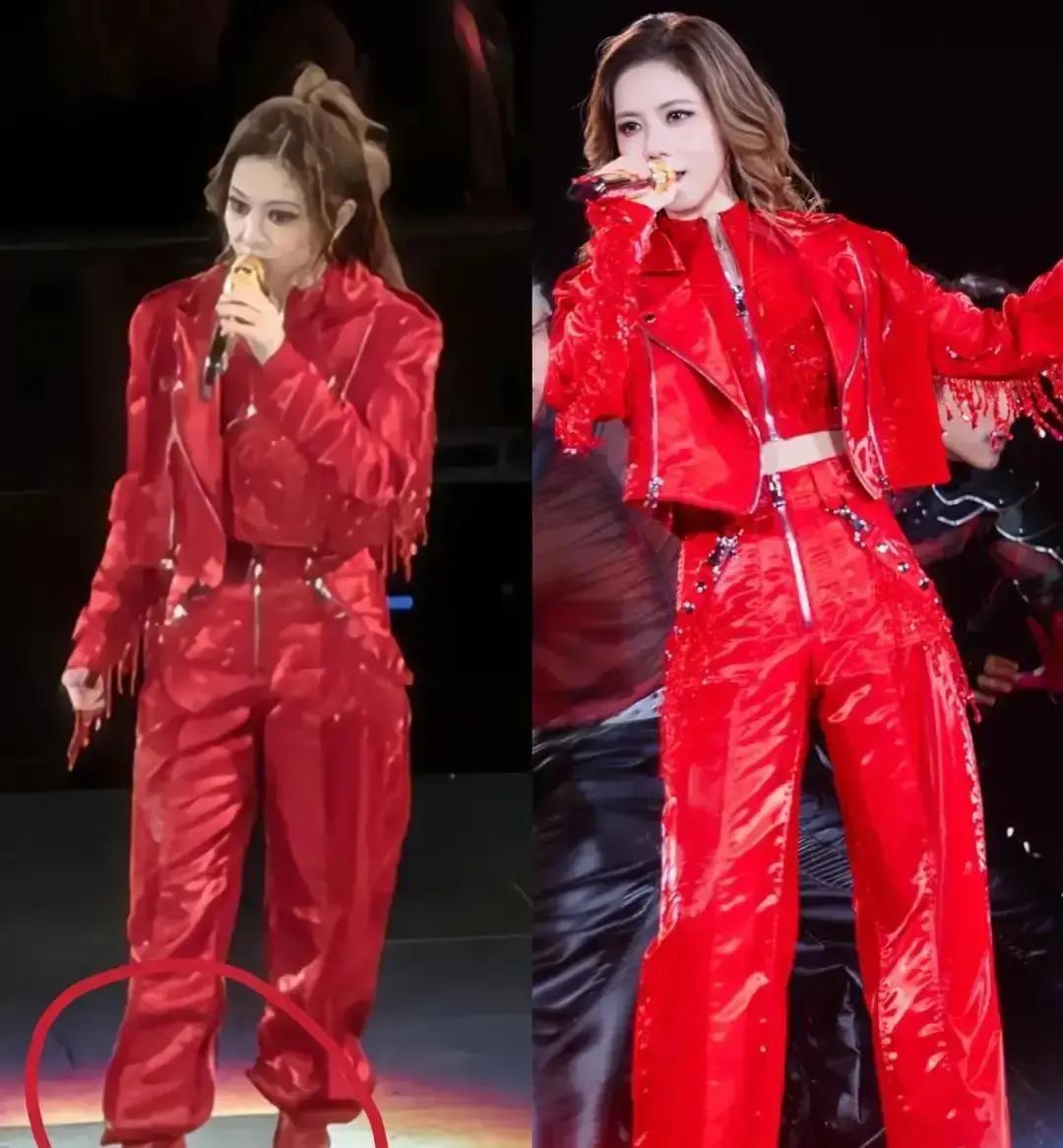 裤脚剪开3分钟
 
全场尖叫
 
邓紫棋把机械姬裤子当场剪成阔腿裤。她说太冷，离