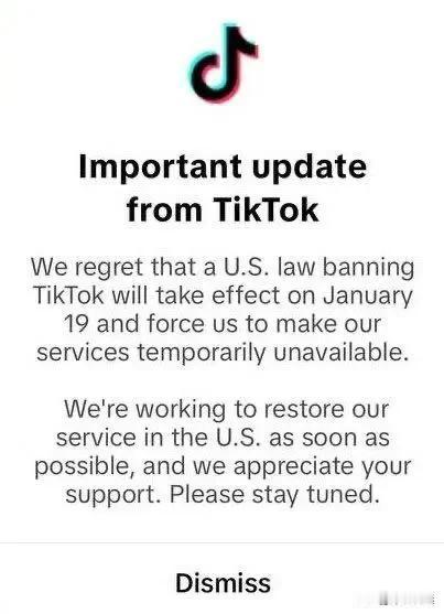 【TikTok 的重要更新】

我们很遗憾，美国禁止 TikTok 的法律 将于