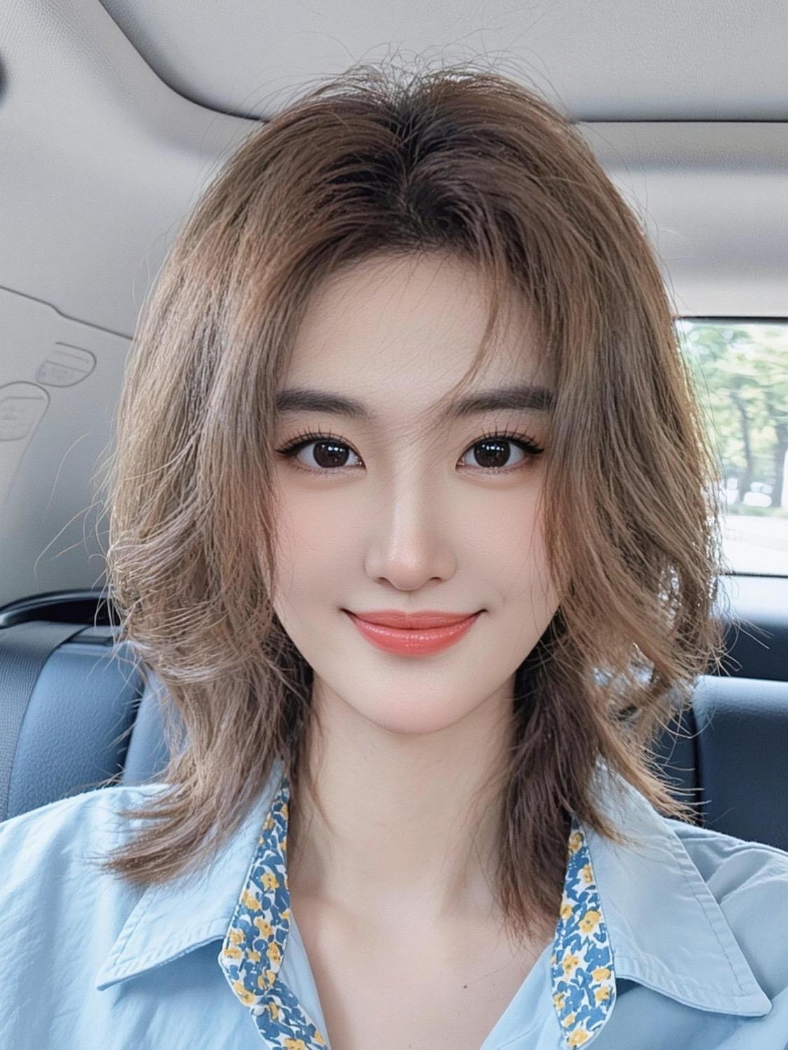 AI清新车内自拍 随变ai随便玩 短发控 短发发型