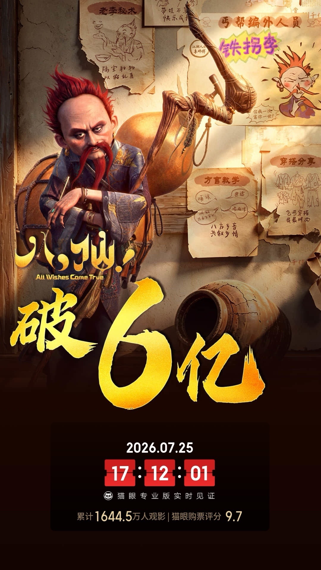 八仙实时票房破6亿  据猫眼专业版数据，电影 《八仙！》上映8天，总票房破6亿 