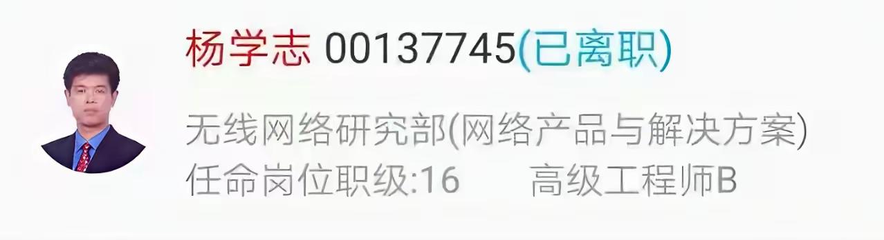 我还以为杨学志是华为的资深科学家，原来在华为12年也只从P15混到个P16，最后