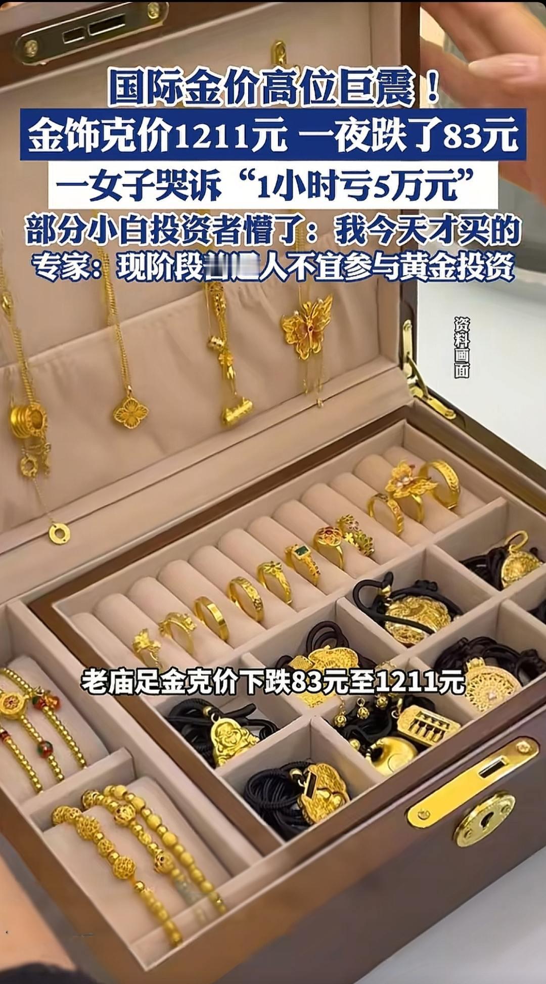 国际金价高位巨震！金饰克价1211元，一夜跌了83元