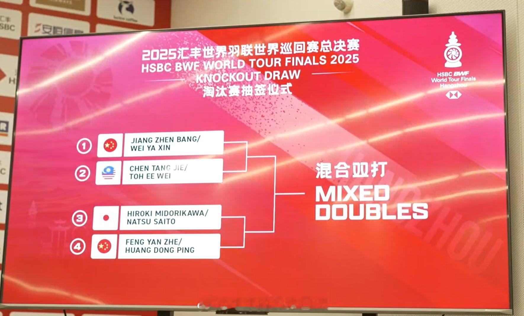 2025年世界羽联年终总决赛 混双签表蒋振邦 魏雅欣 VS 陈堂杰 杜依薇绿川大