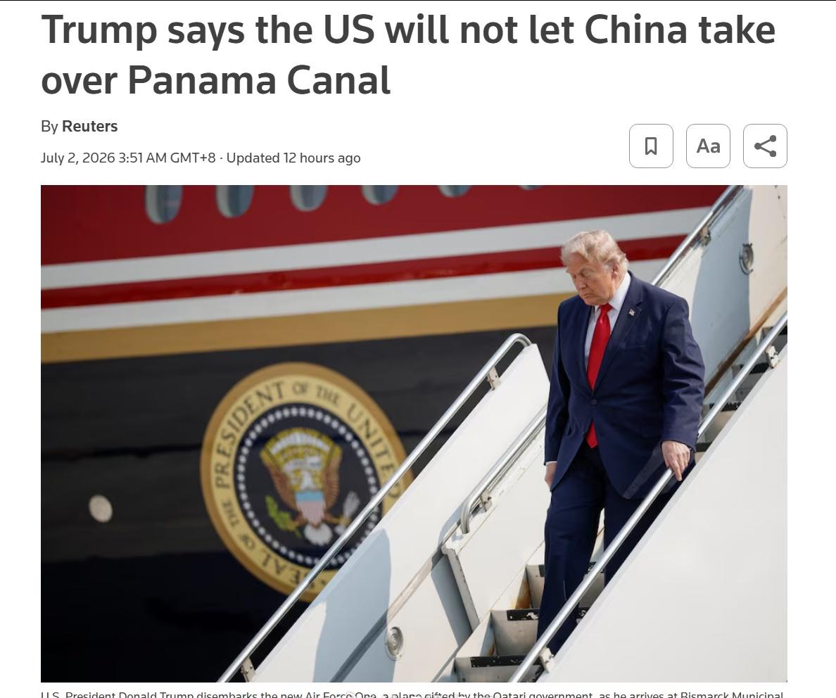 特朗普称，美国绝不允许⏰️控制巴拿马运河。 ​​​