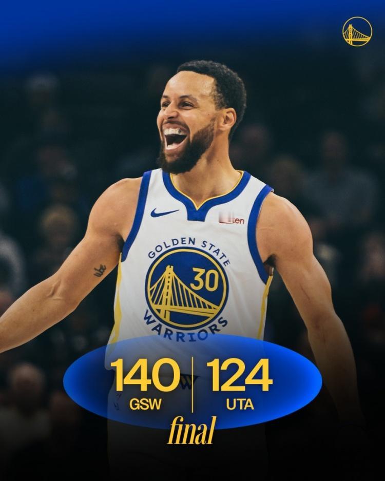 单场狂轰140分，单节得分没有低于30，勇士火力全开大胜爵士！
勇士客战爵士，第