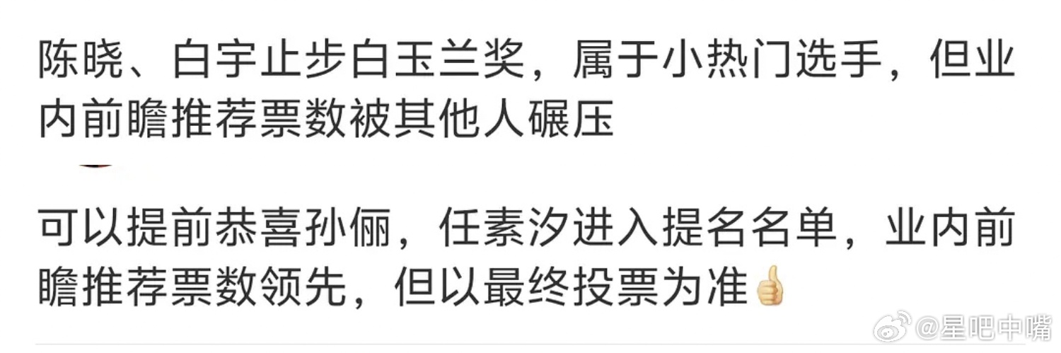 白玉兰提名这又是什么业内？太假了吧？距离白玉兰提名还有2个月呢！不可能那么快就投