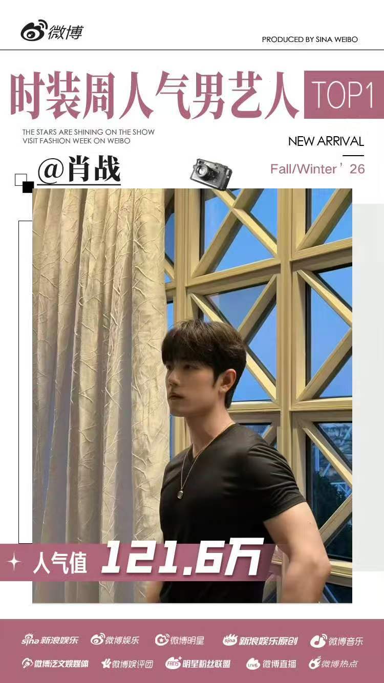 肖战时装周人气男艺人top1肖战时装周人气男艺人第一 好厉害！实至名归！ 肖战