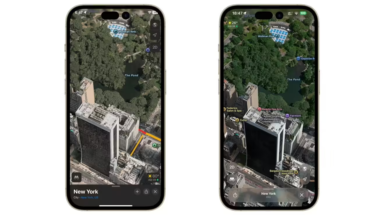 iOS 27 的原生地图这次升级了细节：AI 优化了 Flyover 植被显示效