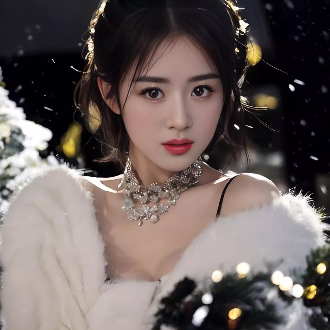 冬日仙境，雪花飘落，圣诞氛围，美少女惊艳亮相。雪景少女照 雪景美女 圣诞氛围美照