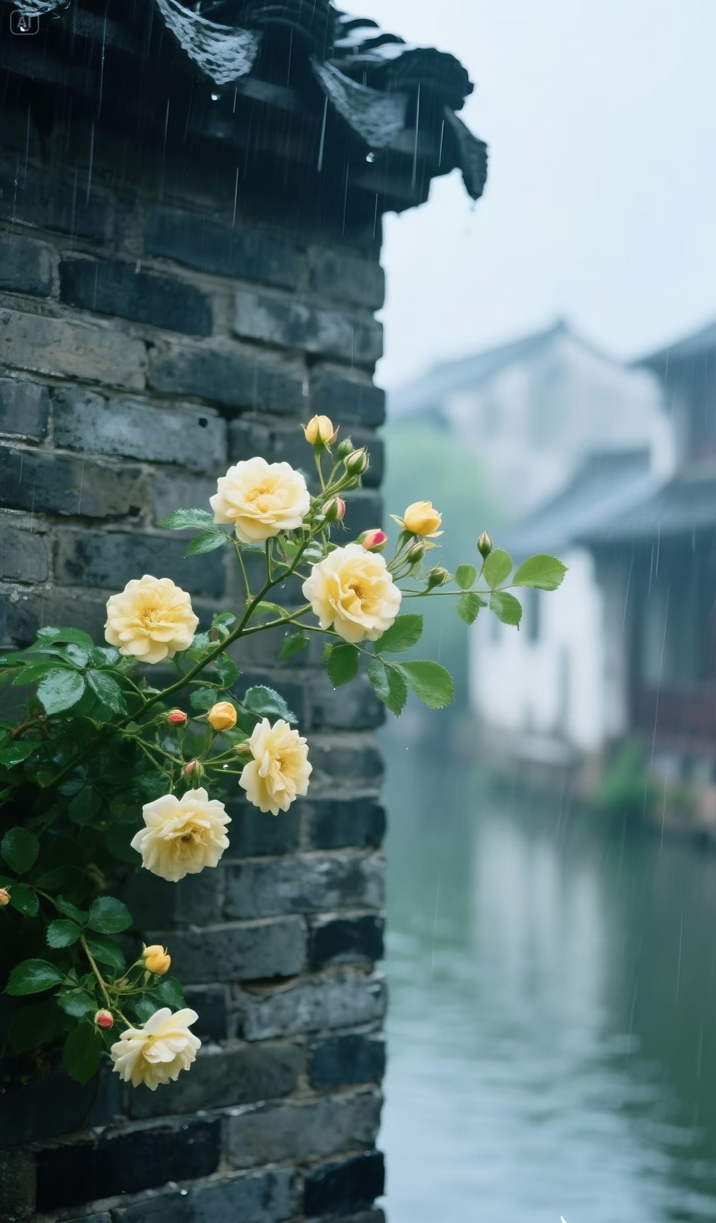 雨中蔷薇花