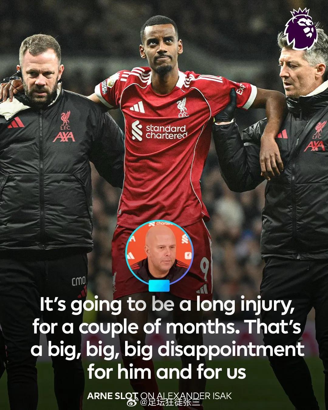 斯洛特在今日的新闻发布会上证实了伊萨克的伤病情况，他坦言：“这是一次长期伤病，球
