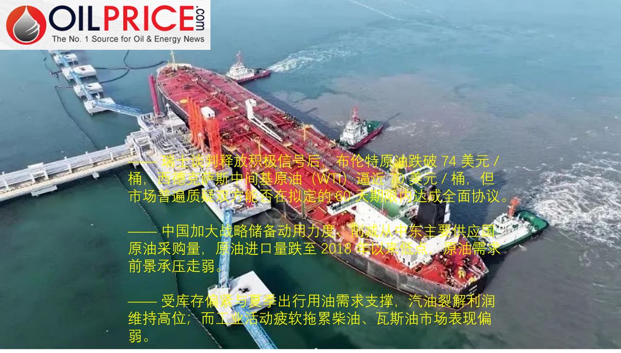 中国原油进口量跌至 2018 年以来最低水平

油价短期仍受消息面主导，走势随美