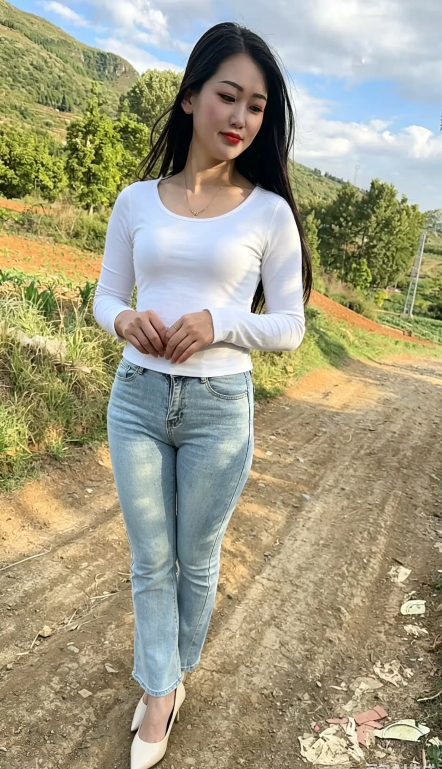 农村 微胖女生 紧身牛仔裤 情感