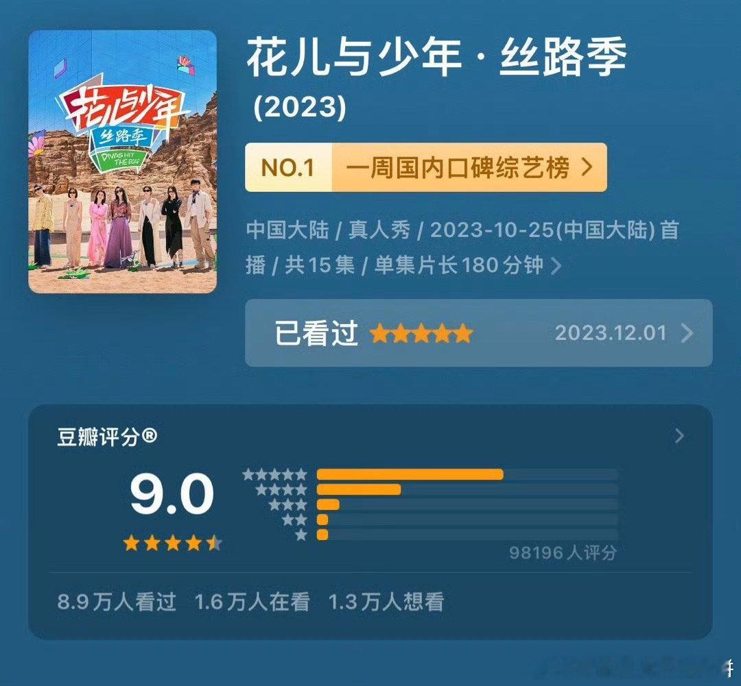 花儿与少年5的db评分破9，好牛 ​​​