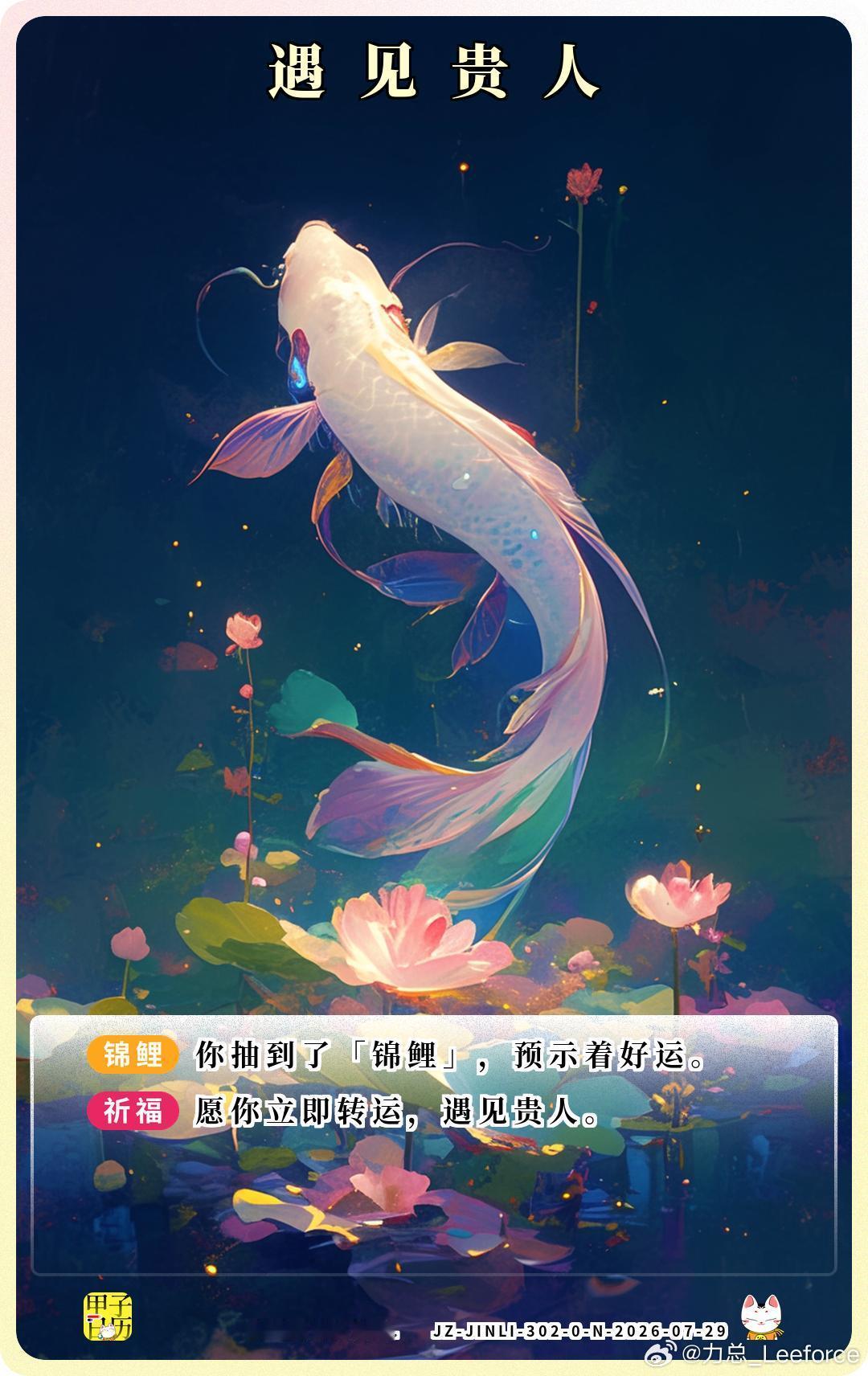 锦鲤 愿你立即转运，遇见贵人。 