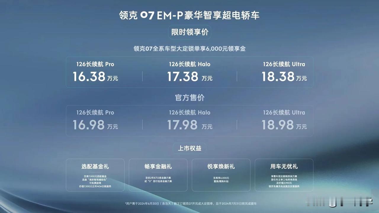 领克07 EM-P上市（官方售价16.98-18.98万元、限时领享价1638-