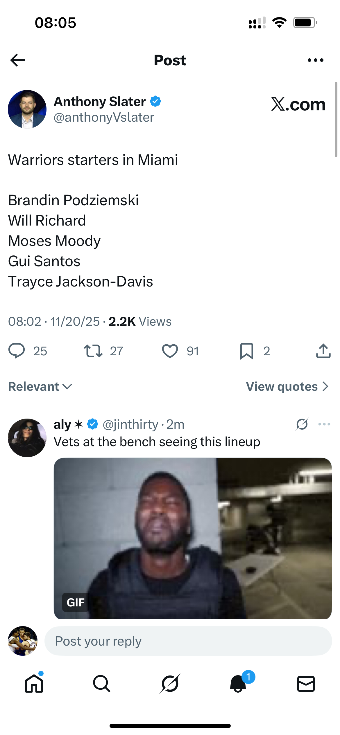 勇士首发：理查德，波杰。穆迪，桑托斯和TJD 