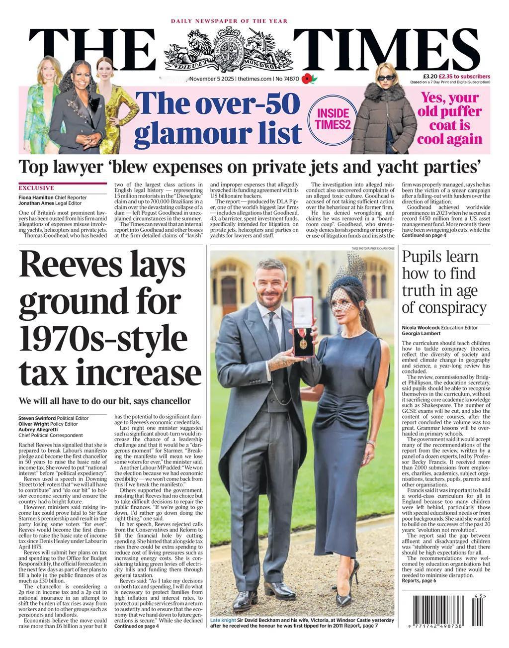 《泰晤士报》报道，由于英国财政赤字问题，为了弥补财政“黑洞”，英国财政大臣在一次