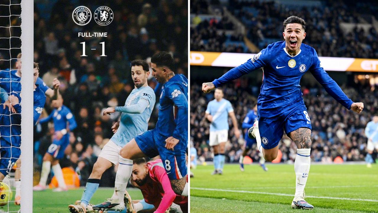 英超：曼城主场遭切尔西1-1绝平，距离榜首6分。
赖因德斯率先破门，恩佐94分钟