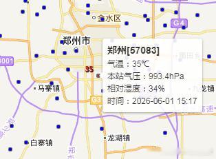 【郑州高温】今天15时17分，郑州气温升至35℃，拿下当地今年首个高温。较常年平