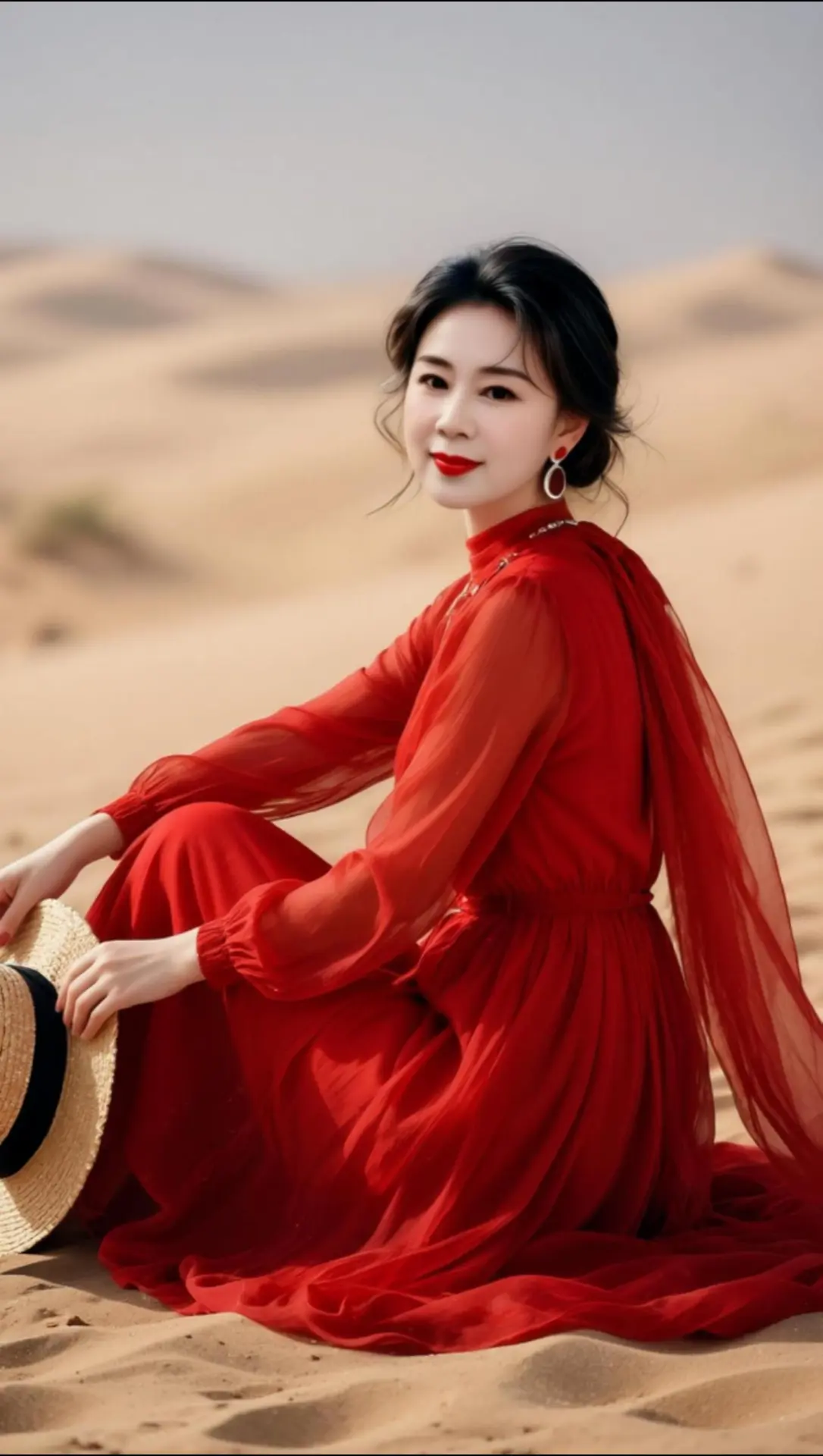 AI沙漠红裙照 ai创作