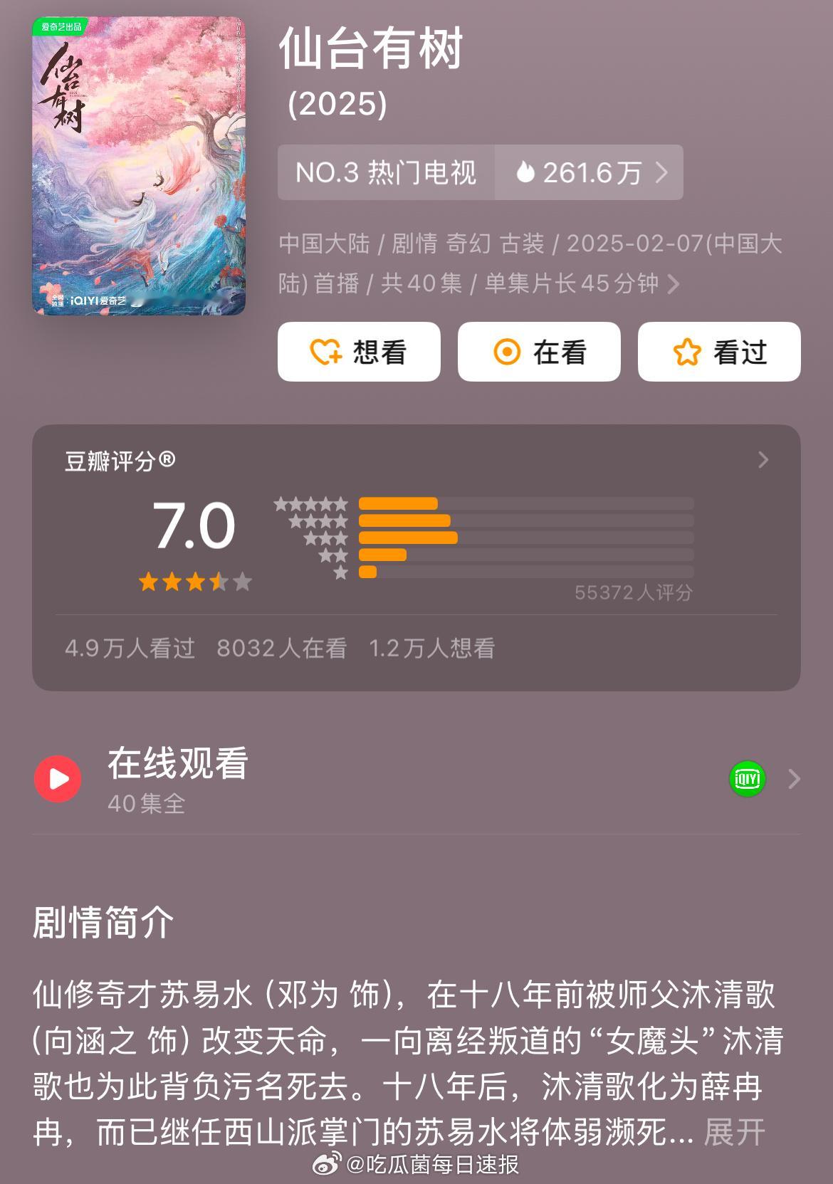 邓为、向涵之主演的仙台有树豆瓣开分7.0，大多数人打了四星和三星，这分型合理吗[