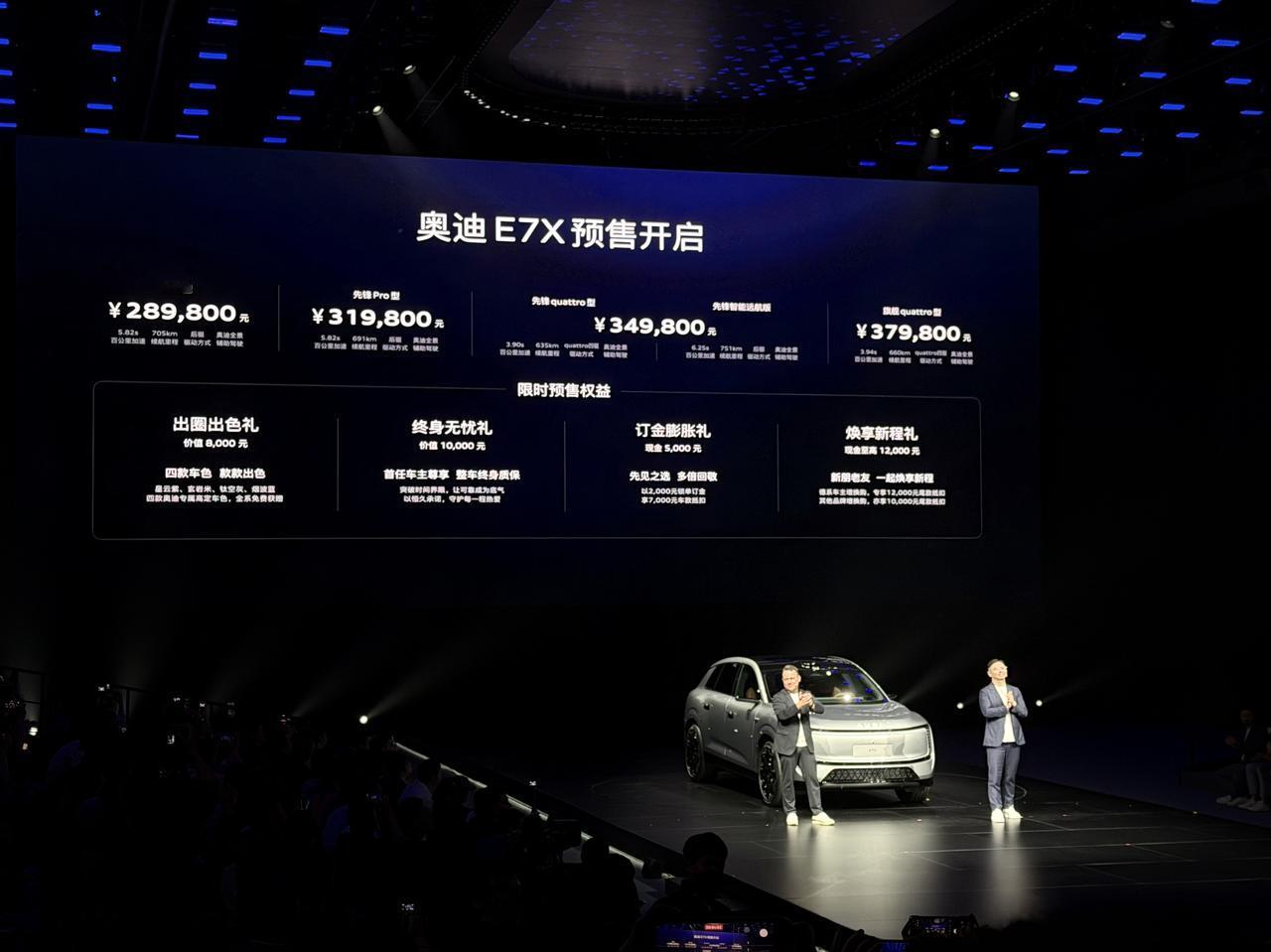 AUDI品牌第二款车型，奥迪E7X预售28.98万起，顶配37.98万元，与之前