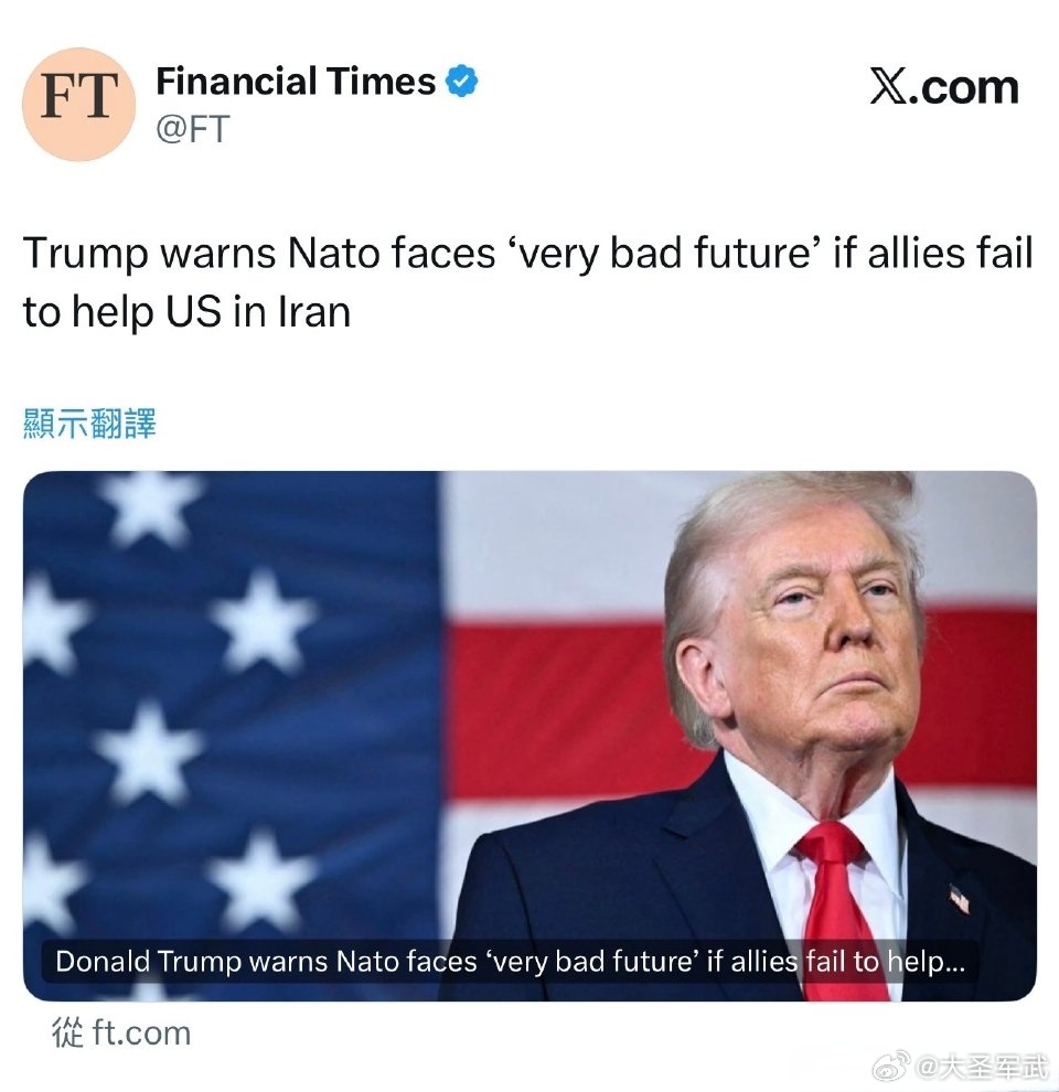 《金融时报》：特朗普警告北约盟友，若不帮忙打通霍尔木兹海峡，将面临“非常糟糕的未